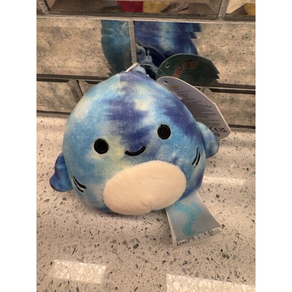 NWT Squishmallow 3.5" Luther Shark Clip Blue And Green Tye Dye Plush - Picture 1 of 5